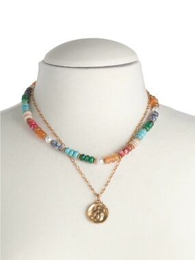 Patricia Nash Multicolor Bead & Chain Necklace with Queen Bee